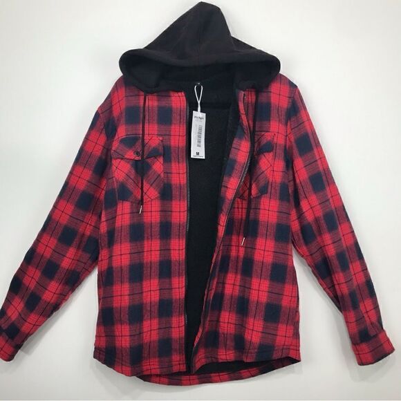 zenthace Other - Zenthace Red Plaid Sherpa Fleece Lined Hooded Zip Up Jacket NEW